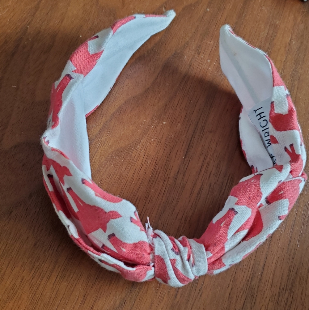 Brooke Wright Red Pigs On White Fabric Knotted Headband Hair Accessory